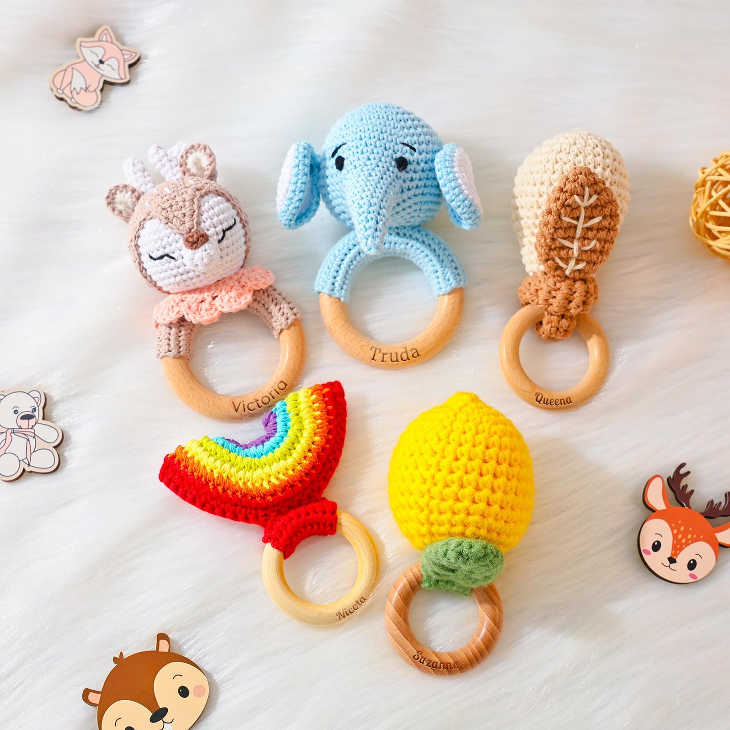 Personalized Fruit Rattle, Name Engraving Baby Gift, Wooden Rattle Gift for Baby, Newborn Gift, Gift for Nephew Niece, Teether Bites Wood