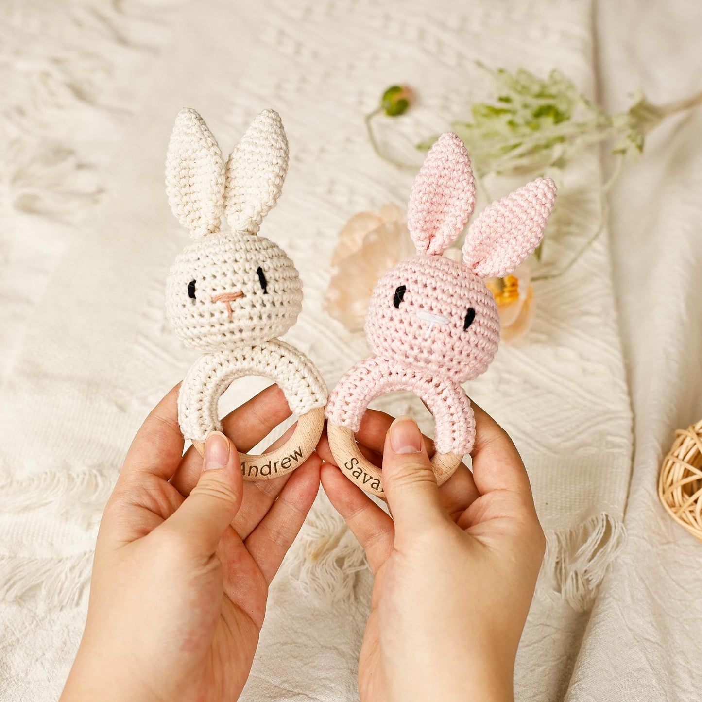 Personalized Crochet Rattle, Custom Wooden Baby Rattle, Baby Rattle, Crochet Rattle Toy, Newborn Gift , Baby Gift, Baby Toy, Birthday Gift