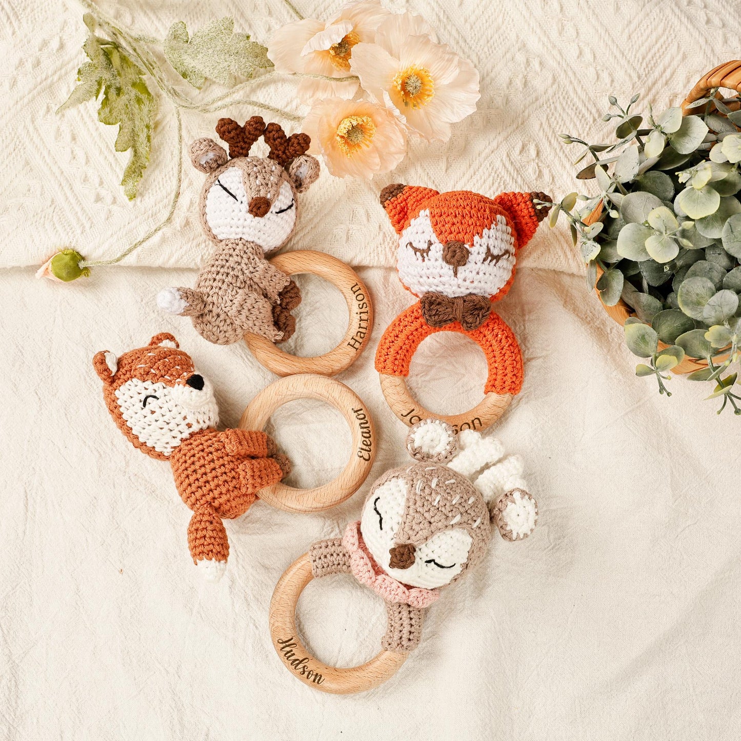 Personalized Crochet Rattle, Custom Wooden Baby Rattle, Baby Rattle, Crochet Rattle Toy, Newborn Gift , Baby Gift, Baby Toy, Birthday Gift
