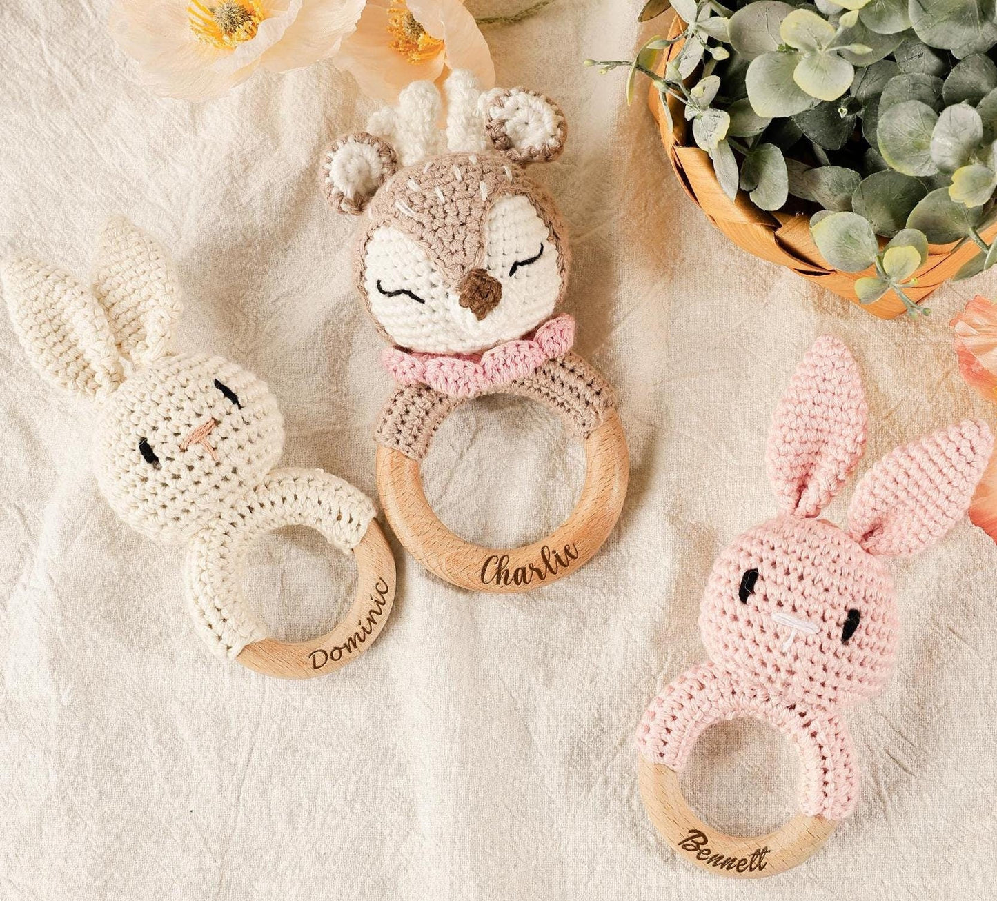 Personalized Crochet Rattle, Custom Wooden Baby Rattle, Baby Rattle, Crochet Rattle Toy, Newborn Gift , Baby Gift, Baby Toy, Birthday Gift