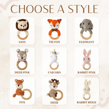 Rabbit Baby Rattle, Wooden Rattle, Personalized Name Baby Rattle, Newborn Baby Shower Gift, Birthday Gift, Crochet Toy Rattle for Baby