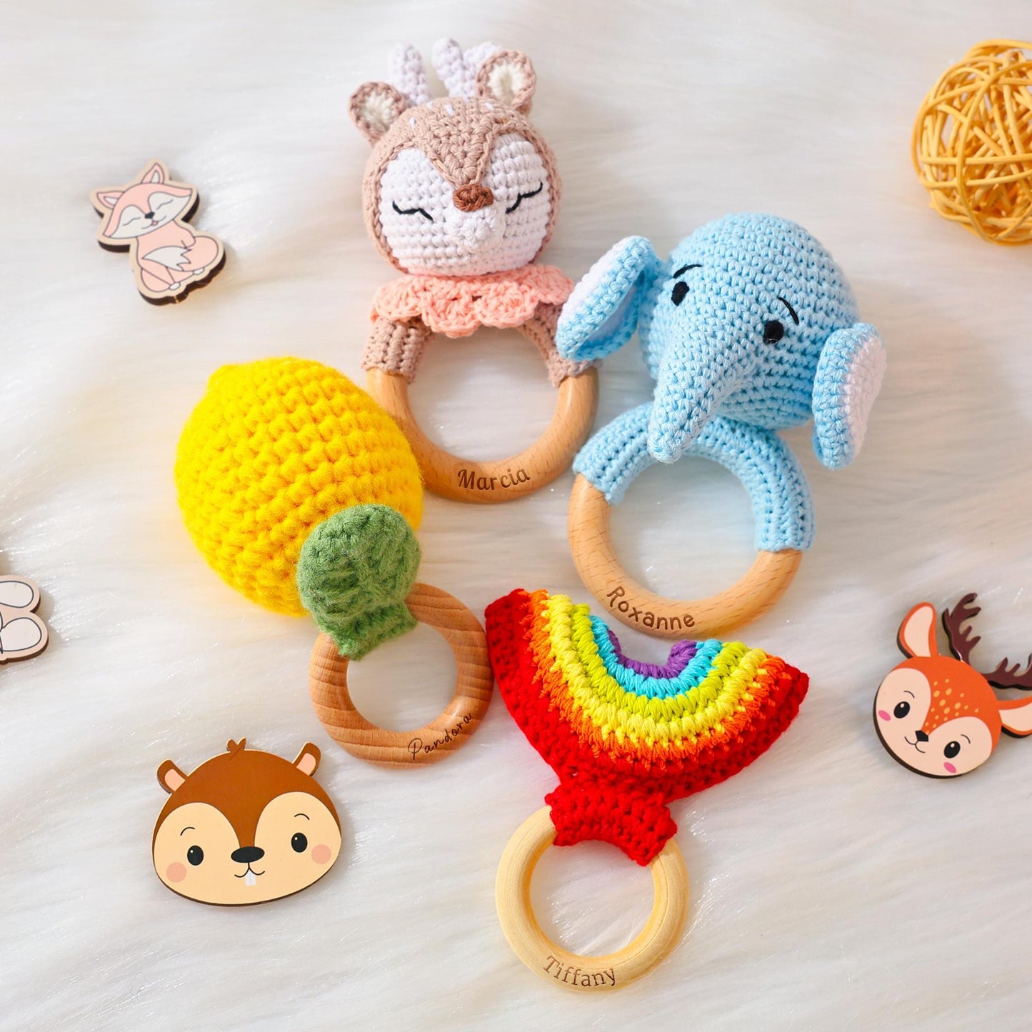 Personalized Fruit Rattle, Name Engraving Baby Gift, Wooden Rattle Gift for Baby, Newborn Gift, Gift for Nephew Niece, Teether Bites Wood