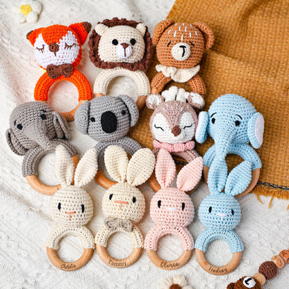 Personalized Crochet Baby Rattle Toy, Animal Crochet Baby Rattle, Baby Shower Gift, Baby Rattle Grasping Toy, Newborn Gift, Baby Gift