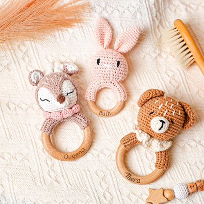 Personalized Crochet Baby Rattle Toy, Animal Crochet Baby Rattle, Baby Shower Gift, Baby Rattle Grasping Toy, Newborn Gift, Baby Gift