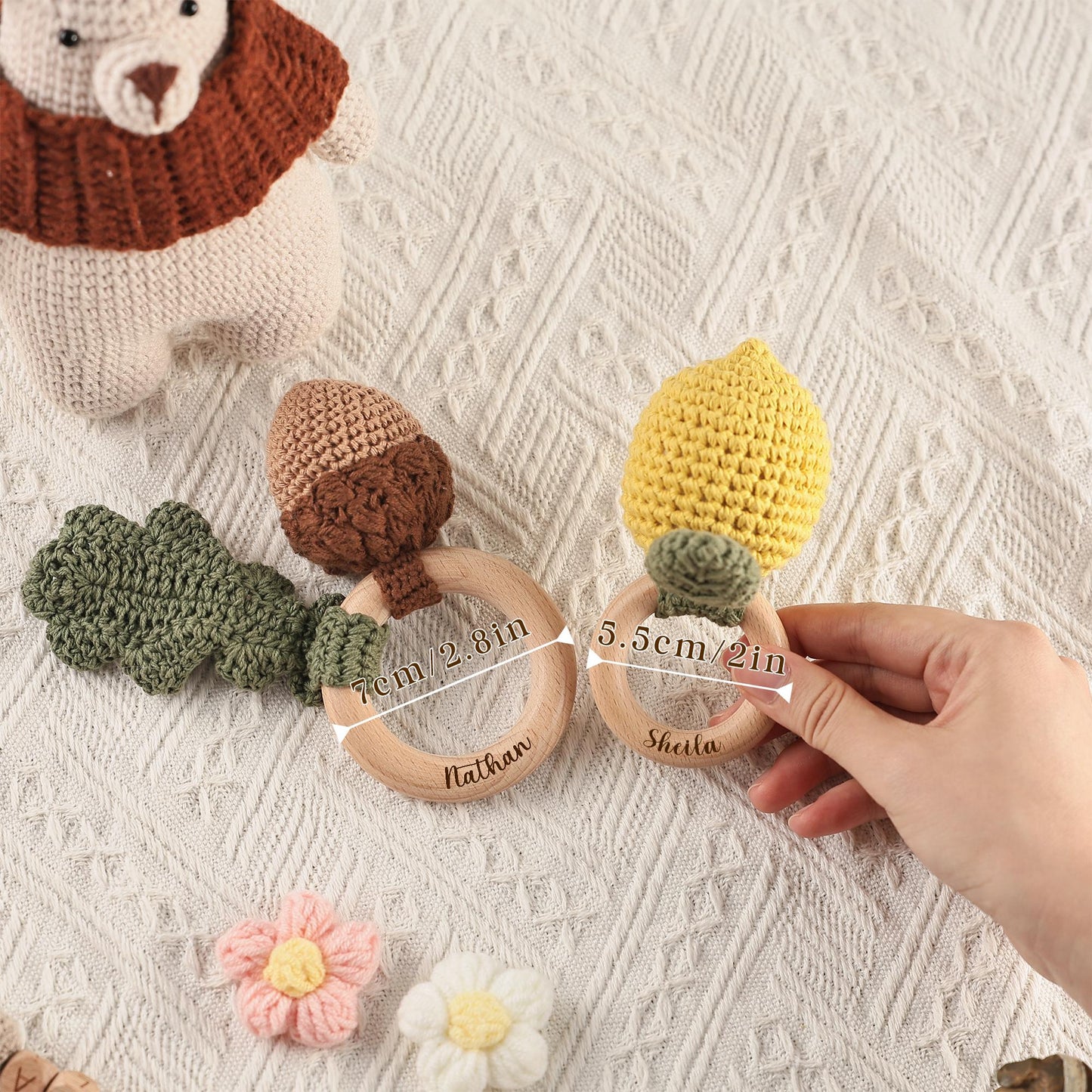 Personalized Crochet Baby Rattle Toy for Girls and Boys, Animal Crochet Baby Rattle, Baby Shower Gift, Baby Rattle Grasping Toy,Newborn Gift