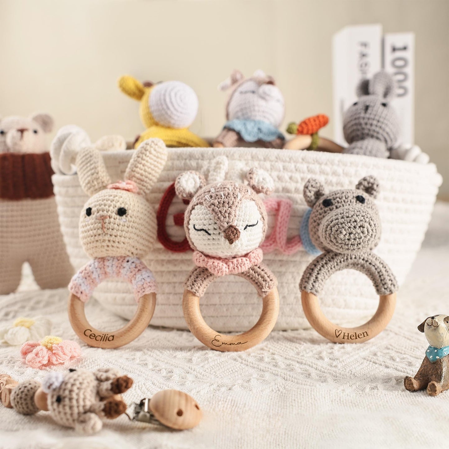 Personalized Toy Rattle, Crochet Toy Rattle for Baby, Newborn Gift, Baby Girl Gift, Baby Grasping Toy, Newborn Gifts, Gift for Nephew Niece