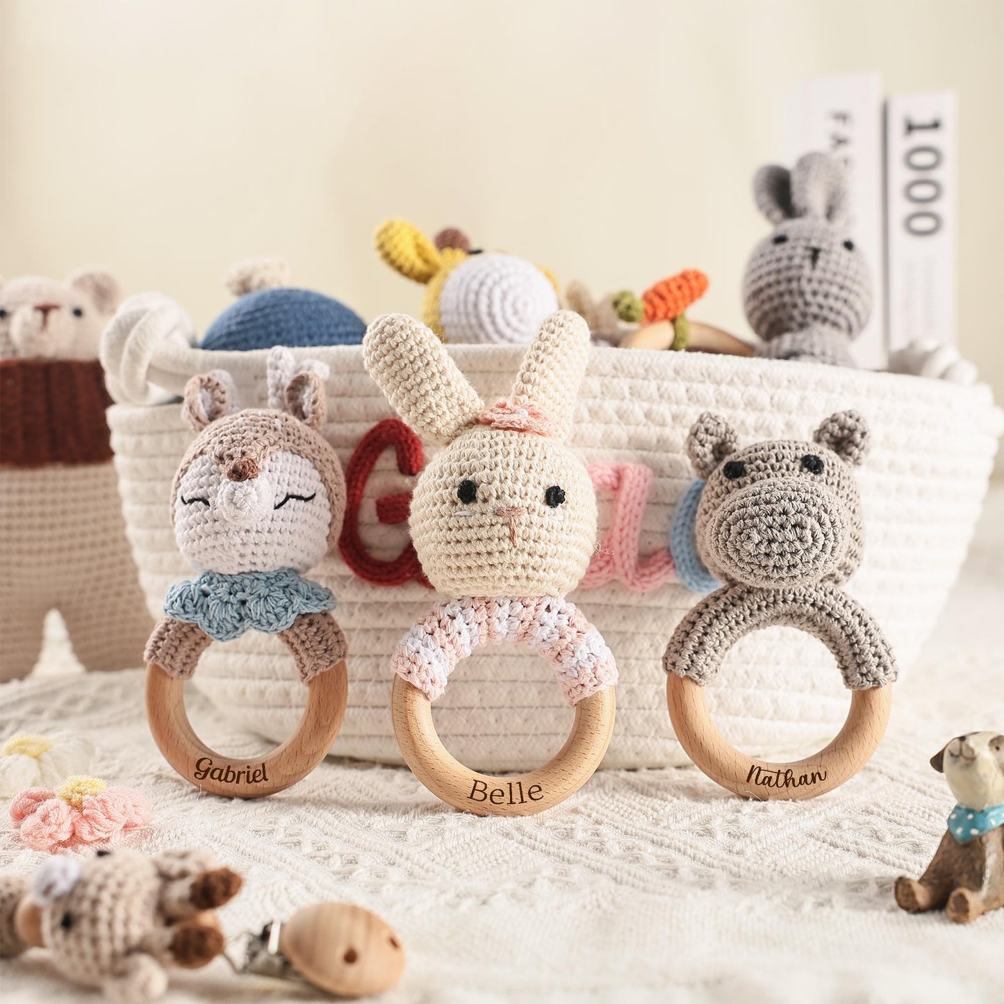 Personalized Crochet Baby Rattle Toy for Girls and Boys, Animal Crochet Baby Rattle, Baby Shower Gift, Baby Rattle Grasping Toy,Newborn Gift