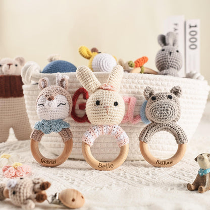 Personalized Crochet Baby Rattle Toy for Girls and Boys, Animal Crochet Baby Rattle, Baby Shower Gift, Baby Rattle Grasping Toy,Newborn Gift