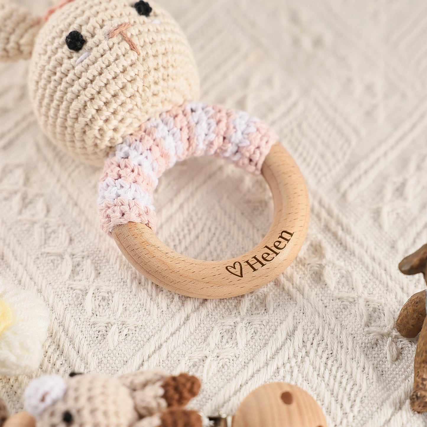 Personalized Toy Rattle, Crochet Toy Rattle for Baby, Newborn Gift, Baby Girl Gift, Baby Grasping Toy, Newborn Gifts, Gift for Nephew Niece