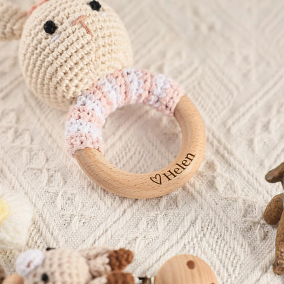 Personalized Toy Rattle, Crochet Toy Rattle for Baby, Newborn Gift, Baby Girl Gift, Baby Grasping Toy, Newborn Gifts, Gift for Nephew Niece