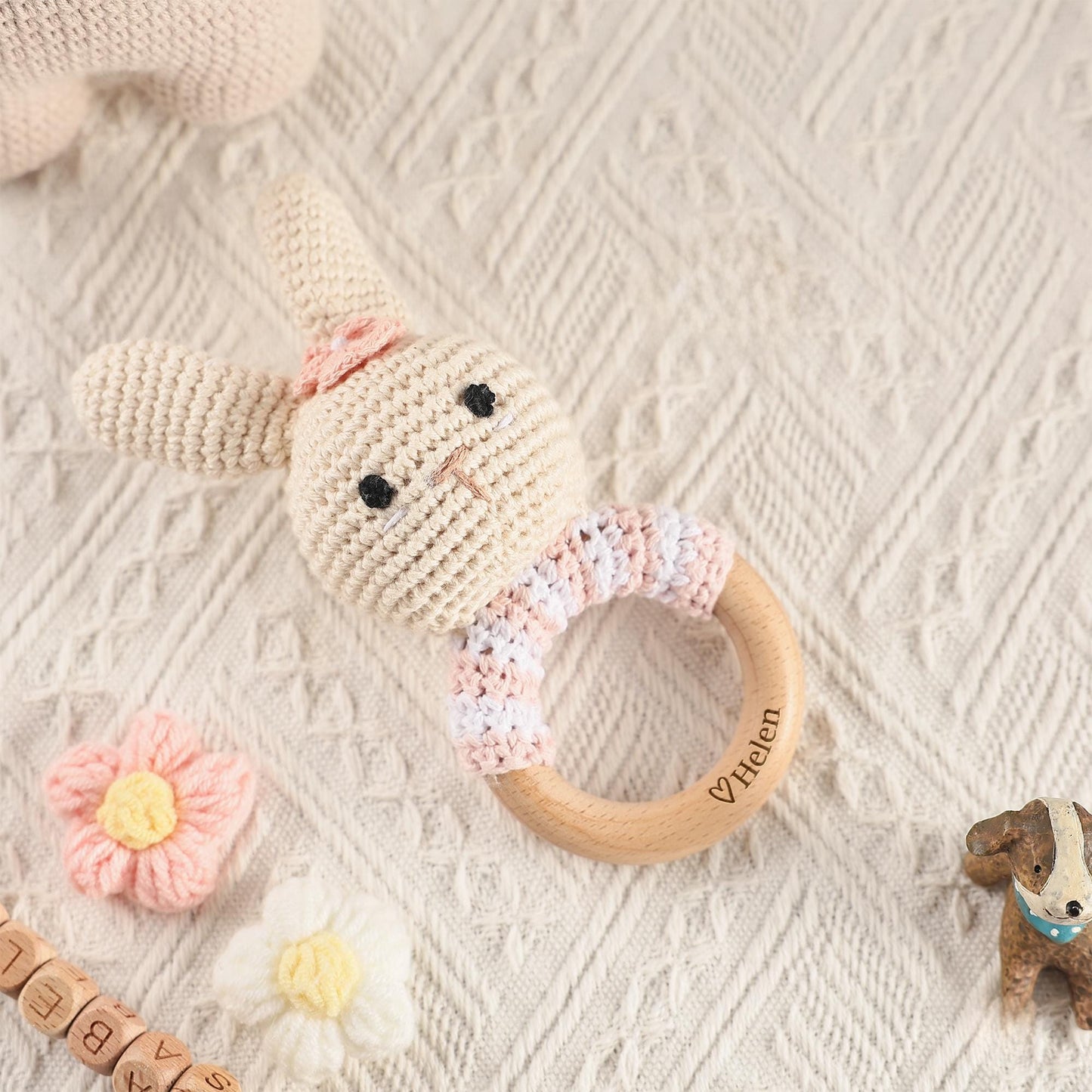 Personalized Toy Rattle, Crochet Toy Rattle for Baby, Newborn Gift, Baby Girl Gift, Baby Grasping Toy, Newborn Gifts, Gift for Nephew Niece