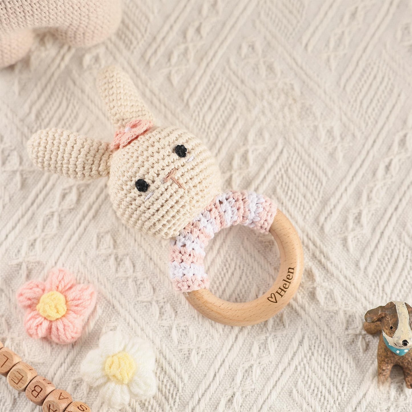 Personalized Crochet Baby Rattle Toy for Girls and Boys, Animal Crochet Baby Rattle, Baby Shower Gift, Baby Rattle Grasping Toy,Newborn Gift