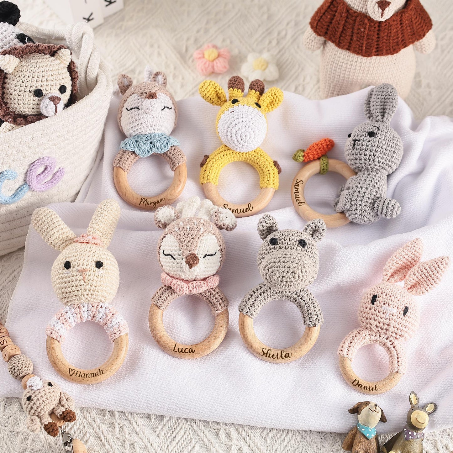Personalized Crochet Baby Rattle Toy for Girls and Boys, Animal Crochet Baby Rattle, Baby Shower Gift, Baby Rattle Grasping Toy,Newborn Gift