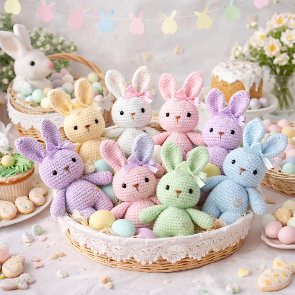 Crochet Bunny Amigurumi, Easter Decor, Handmade Pastel Bunny Plush, Easter Gift for Kids, Nursery Decor, Cute Spring Toy