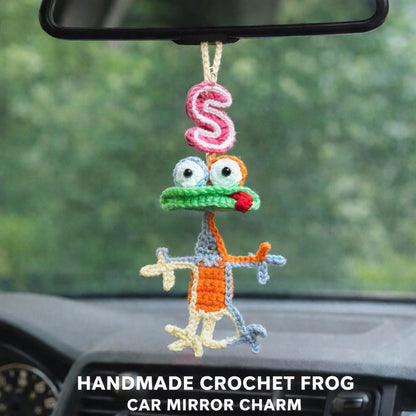 Custom Handmade Crochet Frog Car Charm, Funny Rearview Mirror Hanger, Small Crochet Gifts,Handmade Toy Animal Auto Decor, Gift for Car Lover