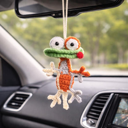 Custom Handmade Crochet Frog Car Charm, Funny Rearview Mirror Hanger, Small Crochet Gifts,Handmade Toy Animal Auto Decor, Gift for Car Lover