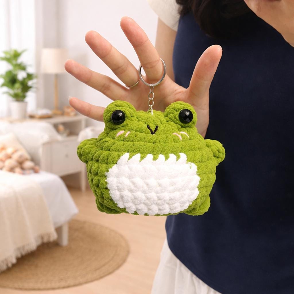 Chubby Crochet Frog Keychain, Frog Lover Gift – Cute Crochet Keychain, Crochet green frog, bag decoration