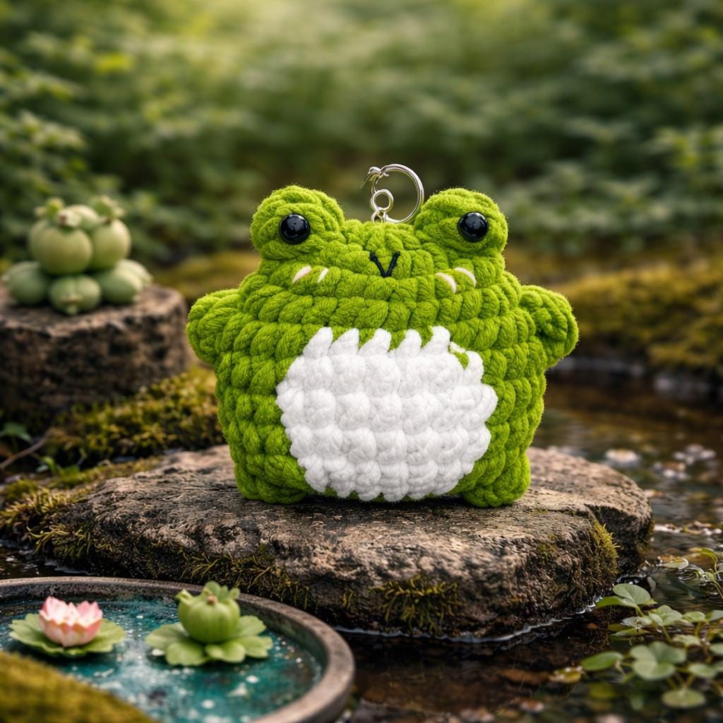 Chubby Crochet Frog Keychain, Frog Lover Gift – Cute Crochet Keychain, Crochet green frog, bag decoration