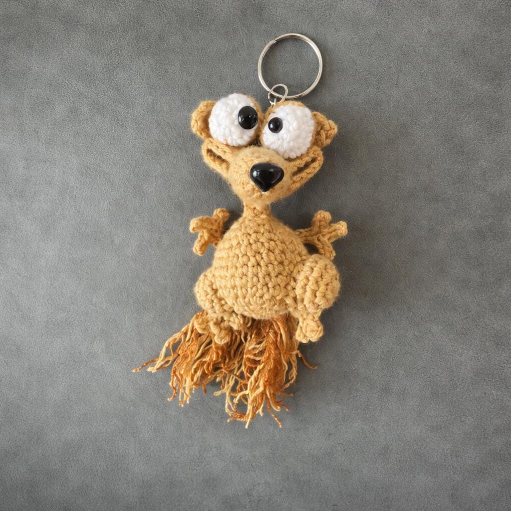 Funny Squirrel Crochet Keychain,Amigurumi Scrat Inspired Bag Charm,Cute Animal Keyring,Handmade Gift for Squirrel Lovers,Cartoon Plush Charm