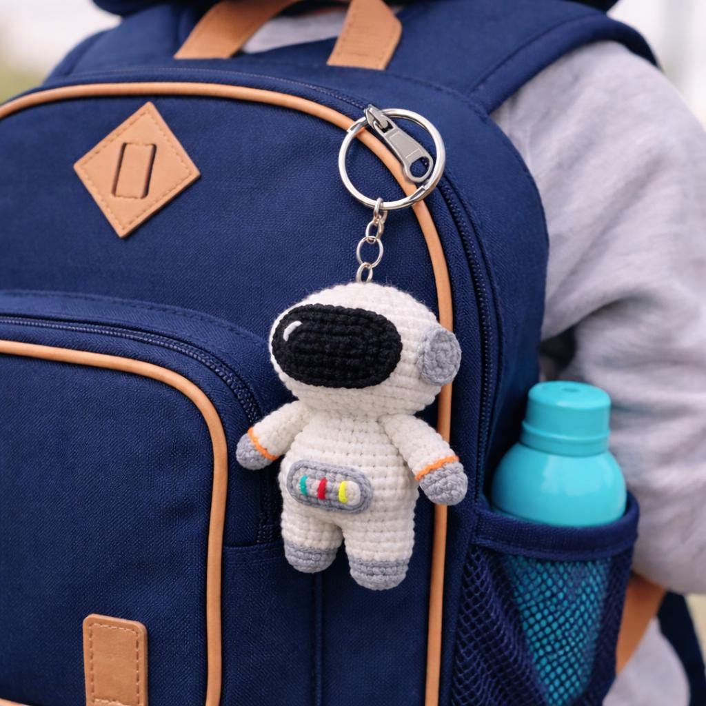 Astronaut Crochet Keychain Handmade Space Gift, Cute Space Explorer Keychain, Sci Fi Inspired Plush Keyring, Unique Handmade Keychain Gift