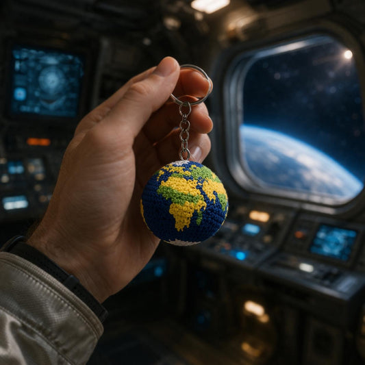 Earth Crochet Keychain Handmade Space Survival Gift, Planet Keyring Sci Fi Inspired Astronaut Style, Cute Handmade Crochet Earth Charm