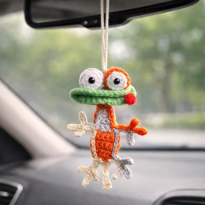 Custom Handmade Crochet Frog Car Charm, Funny Rearview Mirror Hanger, Small Crochet Gifts,Handmade Toy Animal Auto Decor, Gift for Car Lover