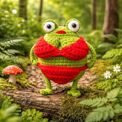 Handmade Crochet Funny Frog Keychain, Cute Frog Bag Charm, Amigurumi Frog Plush, Kawaii Gift for Her, Frog Lover Gift, Bag Decoration