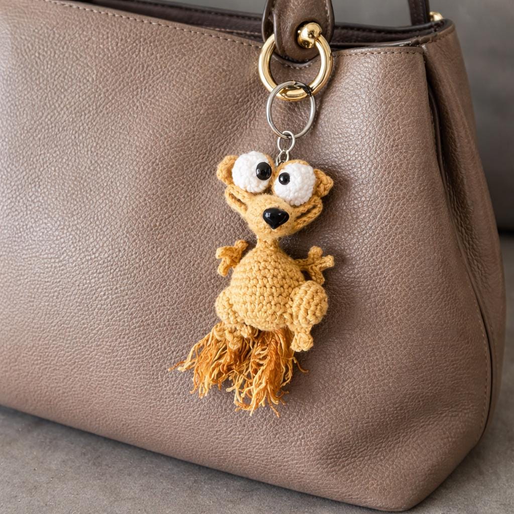 Funny Squirrel Crochet Keychain,Amigurumi Scrat Inspired Bag Charm,Cute Animal Keyring,Handmade Gift for Squirrel Lovers,Cartoon Plush Charm
