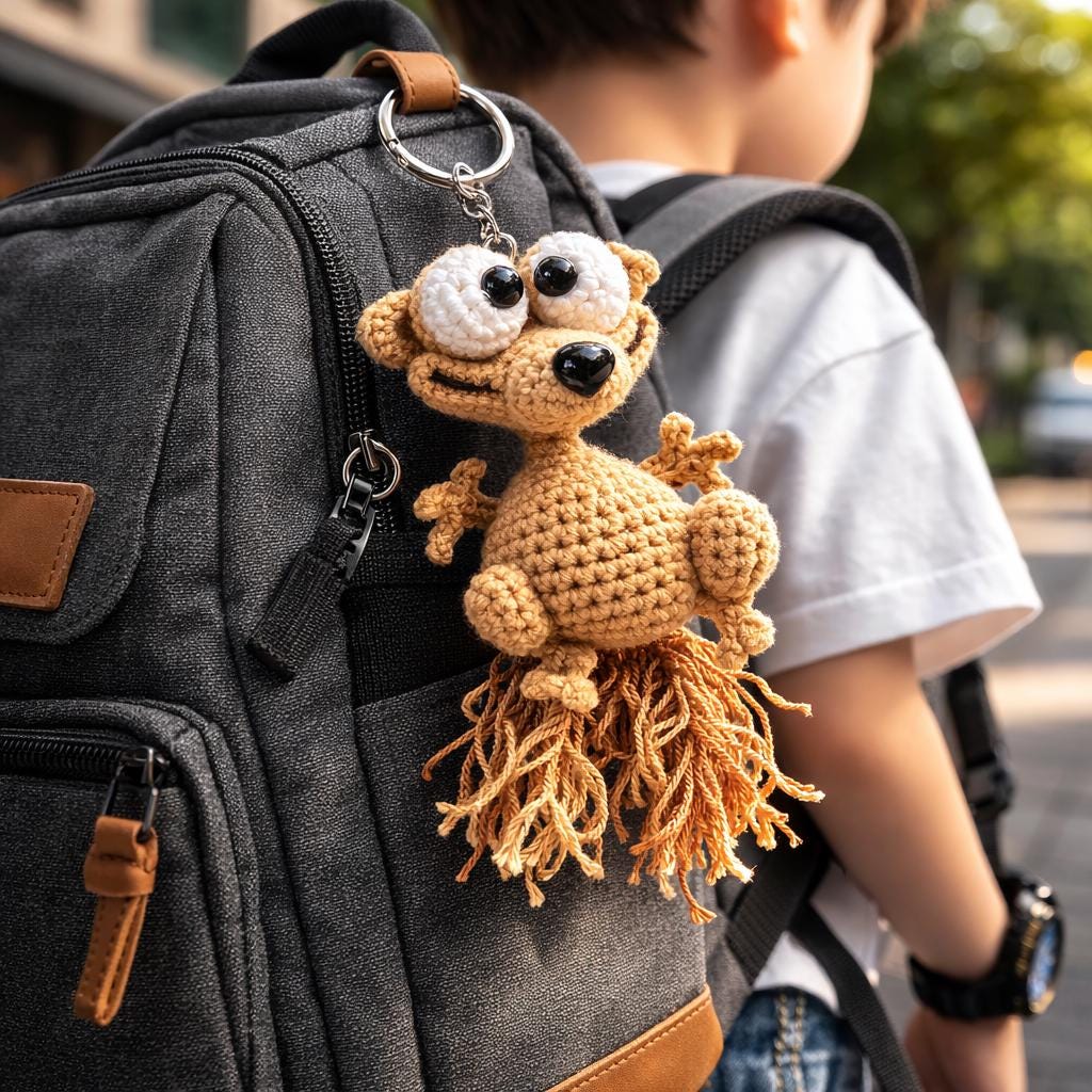 Funny Squirrel Crochet Keychain,Amigurumi Scrat Inspired Bag Charm,Cute Animal Keyring,Handmade Gift for Squirrel Lovers,Cartoon Plush Charm