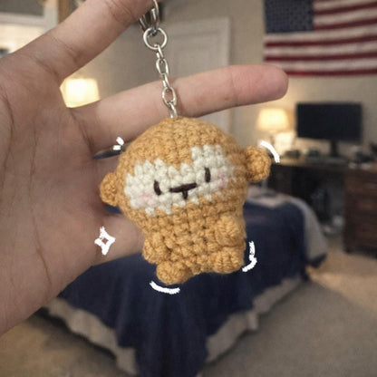 Couple Crochet Monkey Keychain Set, Viral Punch Monkey Wooden Keychain, Cute Baby Monkey with Plush Toy Gift,Emotional Gift for Animal Lover