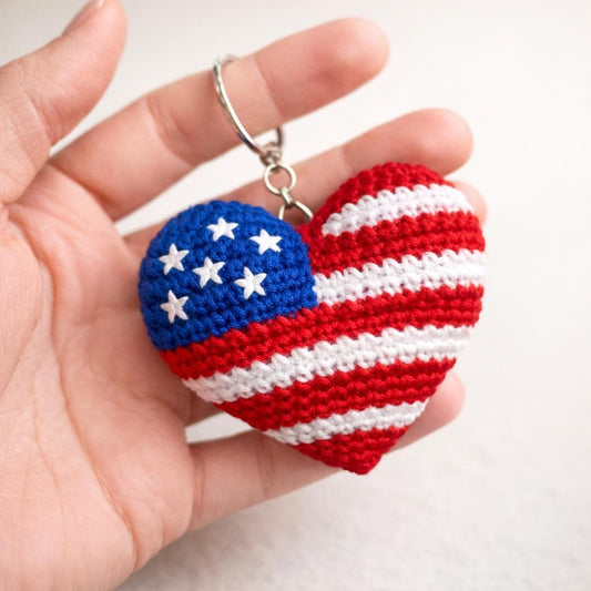 USA 250 Years Crochet Heart Keychain, Handmade Patriotic Amigurumi Gift, American Flag Keyring, 4th of July Gift, USA Lover