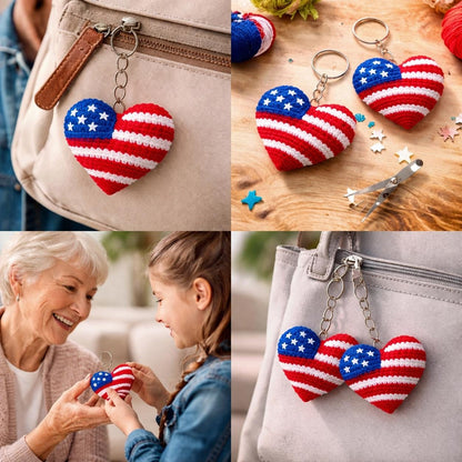 USA 250 Years Crochet Heart Keychain, Handmade Patriotic Amigurumi Gift, American Flag Keyring, 4th of July Gift, USA Lover