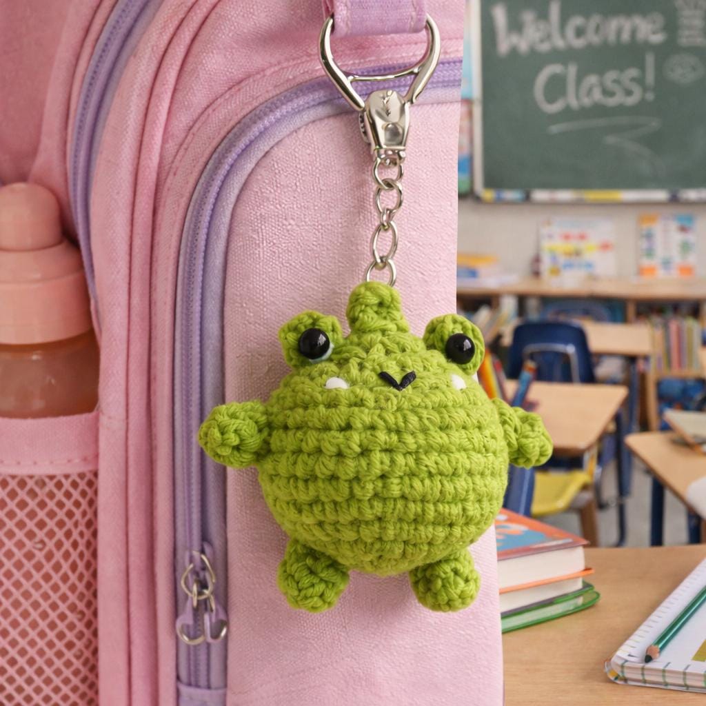 Crochet Frog Plush Keychain, Handmade Amigurumi Frog Pair Cute Desk Decor Gift for Kids Frog Lovers Funny Animal Toy Nursery Decor