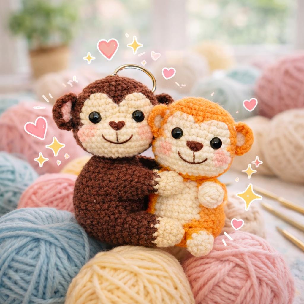 Monkey Punch Keychain, Handmade Crochet Monkey, Crochet Monkey Keychain, Amigurumi Monkey Keyring, Cute Handmade Gift
