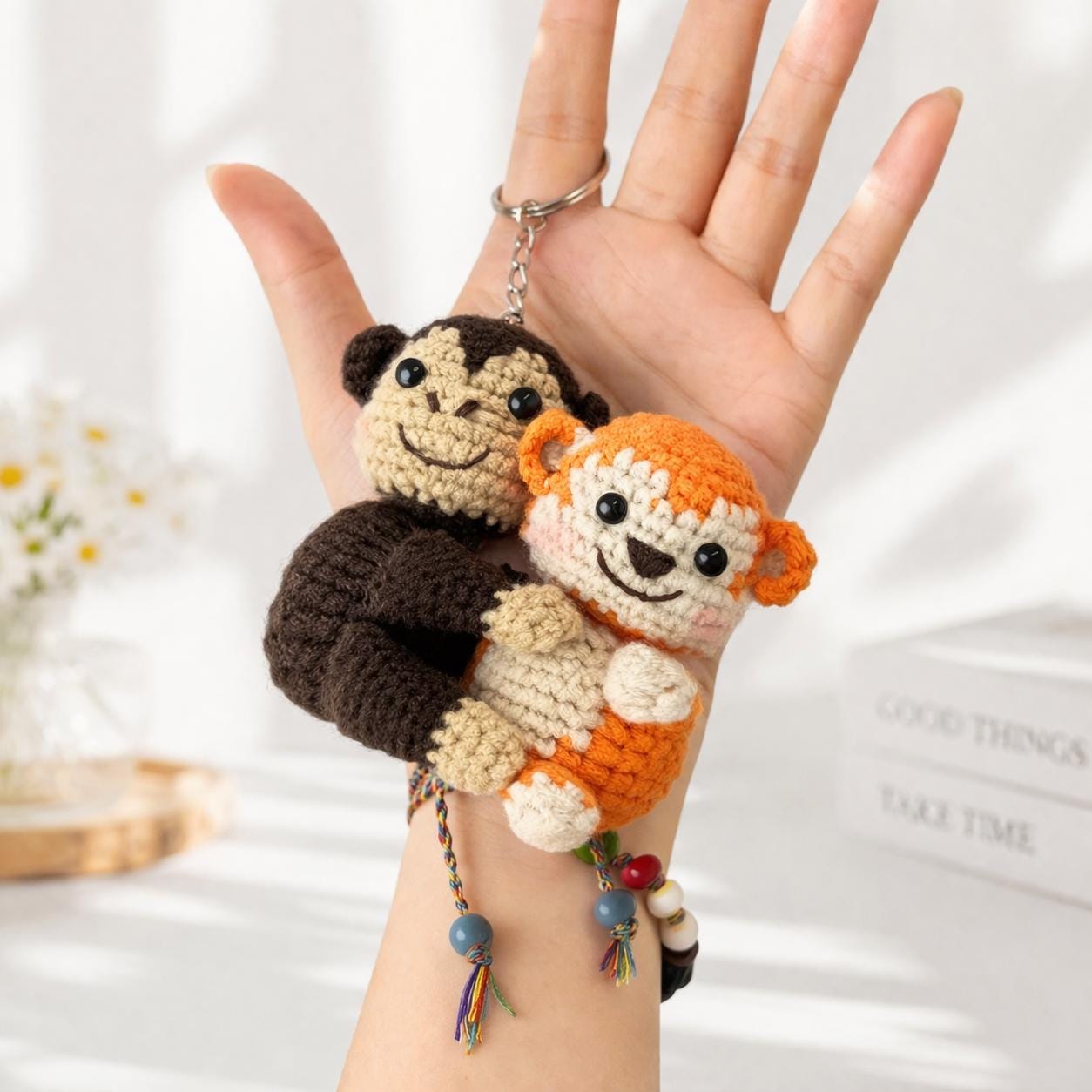 Monkey Punch Keychain, Handmade Crochet Monkey, Crochet Monkey Keychain, Amigurumi Monkey Keyring, Cute Handmade Gift