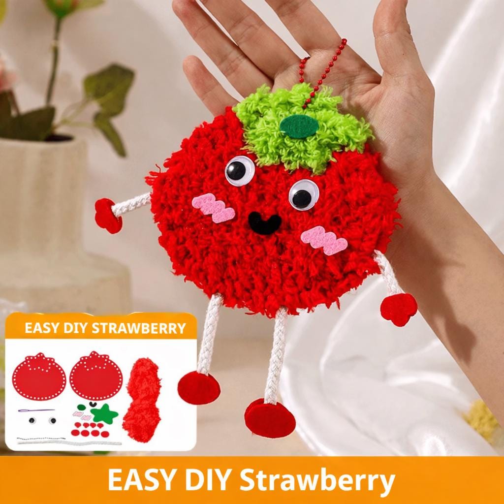 DIY Pom Pom Keychain Kit, Handmade Yarn Craft Set for Kids, Cute Fruit Crochet Toy, Creative Activity Gift, DIY Craft Kit for Children
