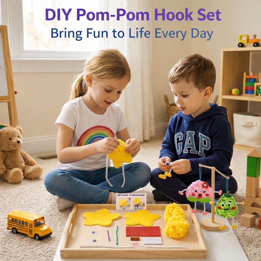 DIY Pom Pom Keychain Kit, Handmade Yarn Craft Set for Kids, Cute Fruit Crochet Toy, Creative Activity Gift, DIY Craft Kit for Children
