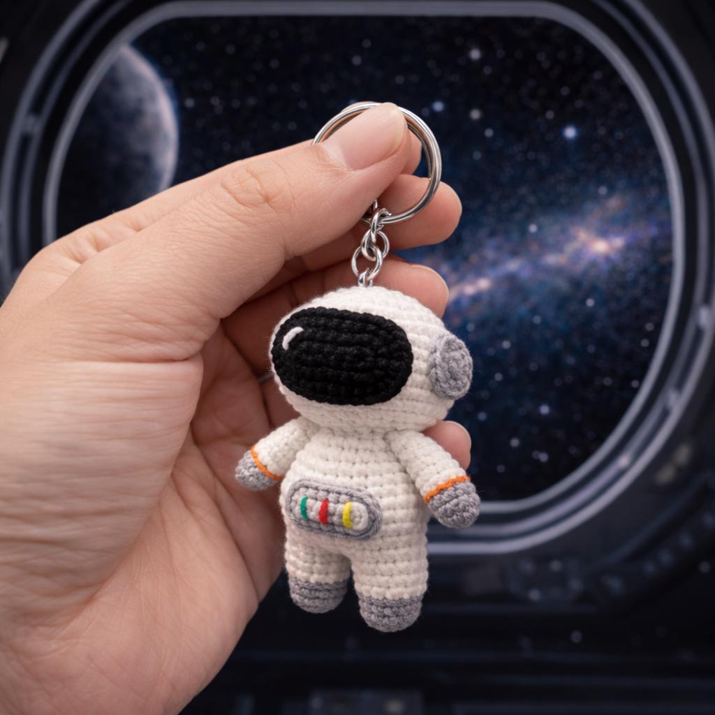 Astronaut Crochet Keychain Handmade Space Gift, Cute Space Explorer Keychain, Sci Fi Inspired Plush Keyring, Unique Handmade Keychain Gift