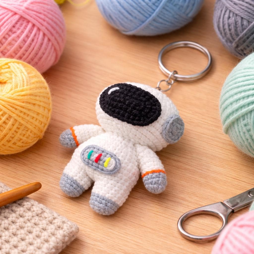Astronaut Crochet Keychain Handmade Space Gift, Cute Space Explorer Keychain, Sci Fi Inspired Plush Keyring, Unique Handmade Keychain Gift