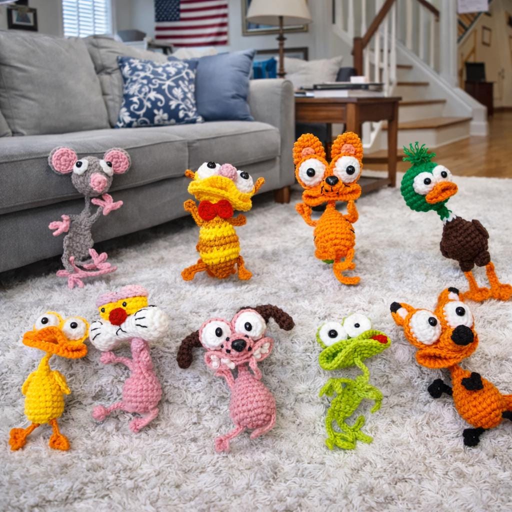 Funny Crochet Keychain, Handmade Cartoon Animal Amigurumi Keyring Cute Gift for Kids Friends Bag Charm Funny Character Keychain