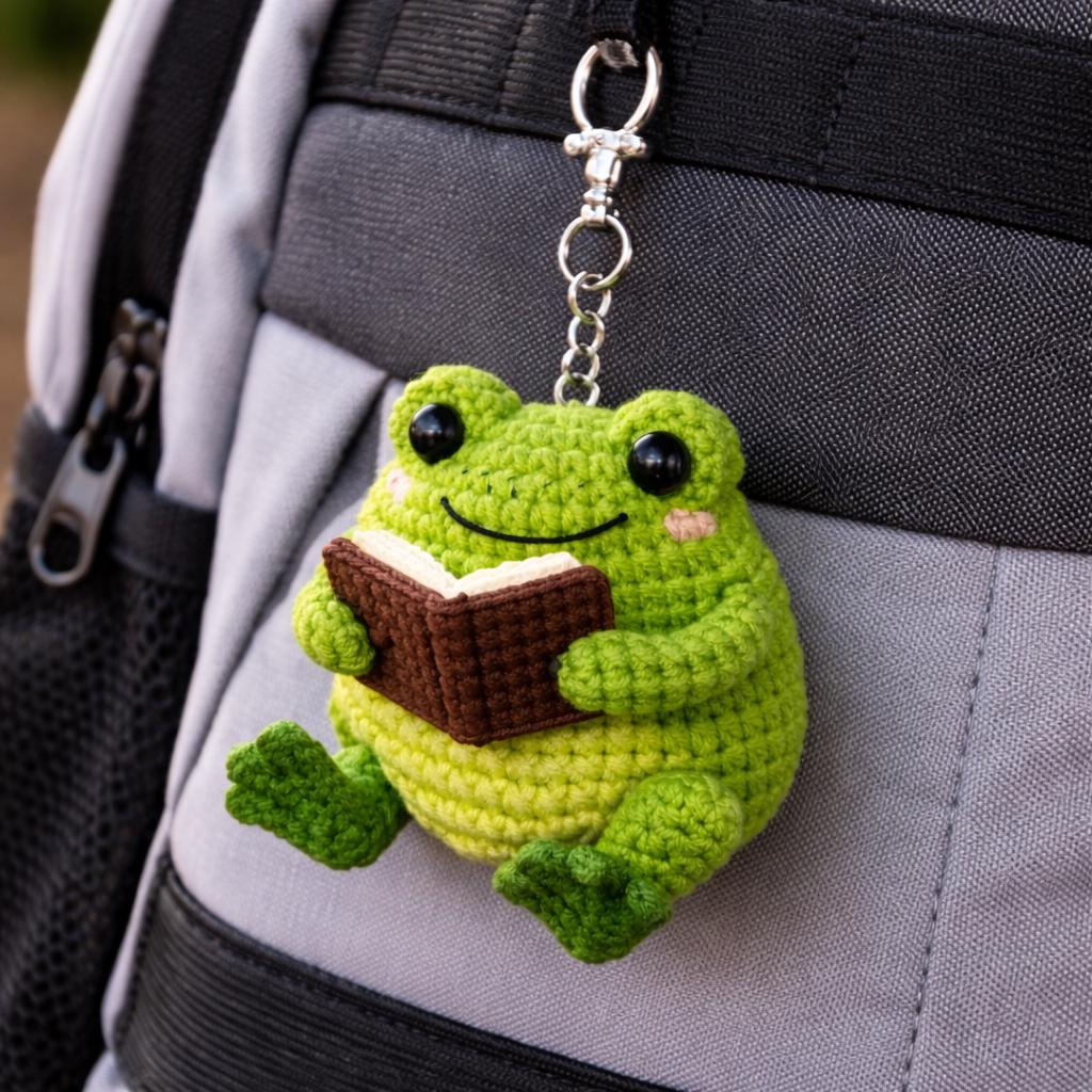 Crochet Frog Reading Book Plush, Handmade Amigurumi Frog Toy Cute Gift for Book Lover, Reading Decor, Kawaii Frog Doll, Desk Companion