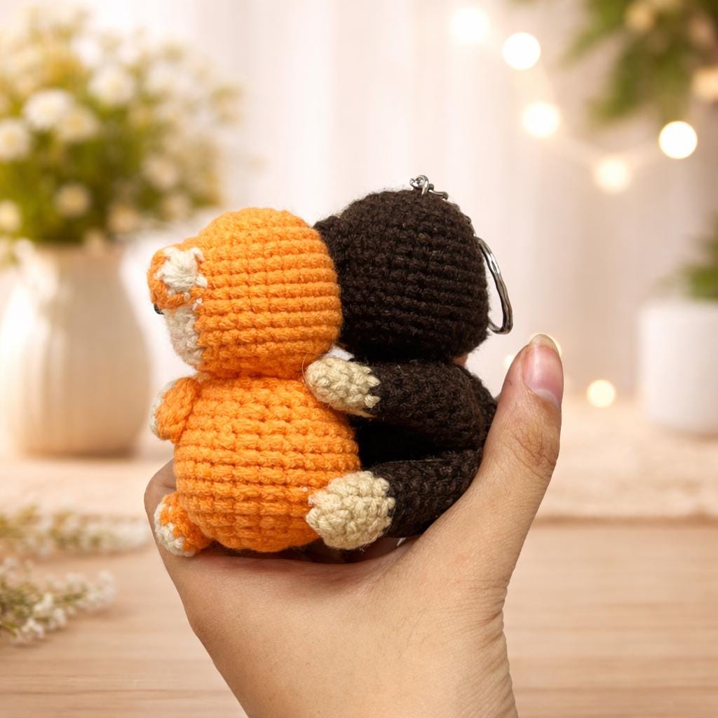 Viral Monkey Punch Keychain, Crochet Monkey Keychain, Amigurumi Monkey Keyring, Cute Handmade Gift, Mini Crochet Plush