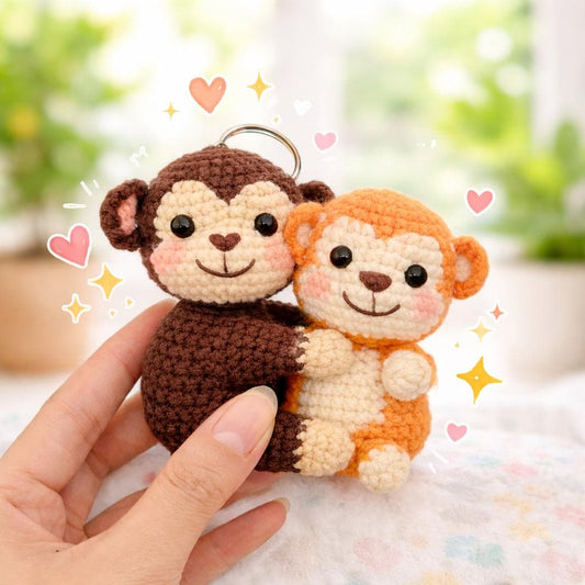 Viral Monkey Punch Keychain, Crochet Monkey Keychain, Amigurumi Monkey Keyring, Cute Handmade Gift, Mini Crochet Plush