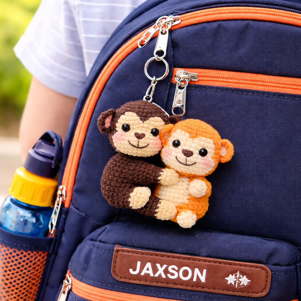 Viral Monkey Punch Keychain, Crochet Monkey Keychain, Amigurumi Monkey Keyring, Cute Handmade Gift, Mini Crochet Plush