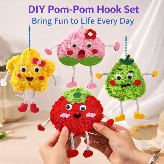 DIY Pom Pom Keychain Kit, Handmade Yarn Craft Set for Kids, Cute Fruit Crochet Toy, Creative Activity Gift, DIY Craft Kit for Children