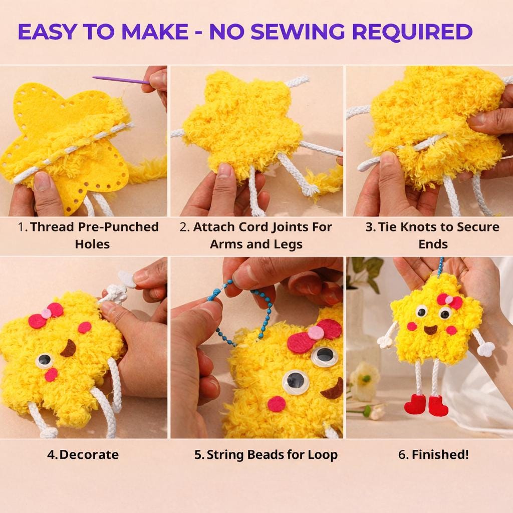 DIY Pom Pom Keychain Kit, Handmade Yarn Craft Set for Kids, Cute Fruit Crochet Toy, Creative Activity Gift, DIY Craft Kit for Children