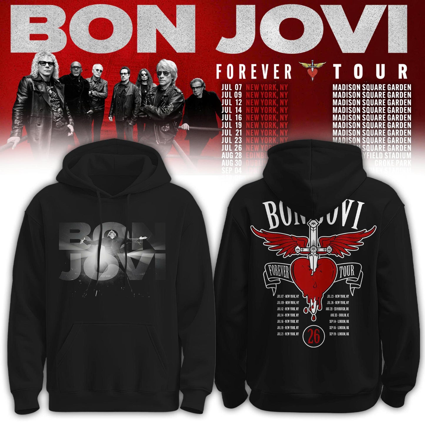 Bon Jovi Forever Tour 2026 Limited Edition Hoodie Concert Merch